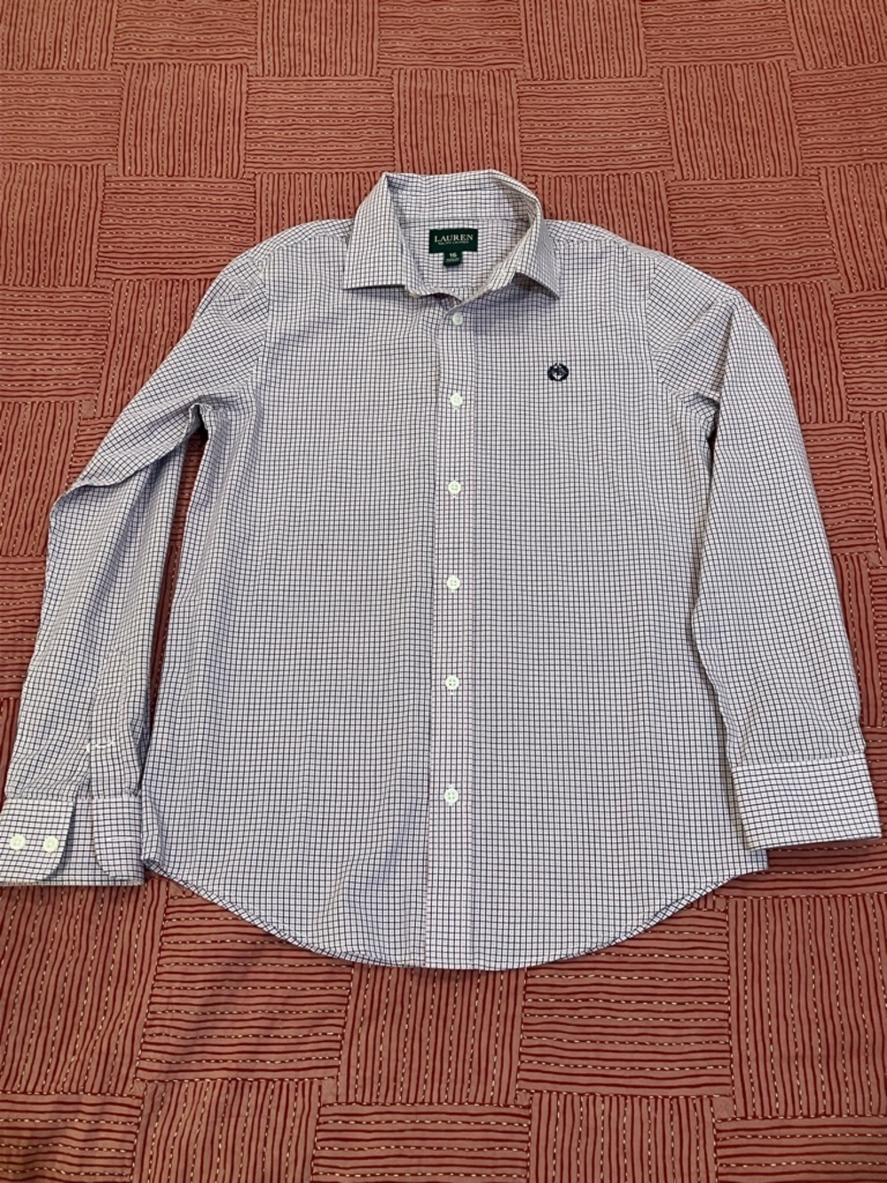 Ralph Lauren teen White pink Blue Micro-Check Button-Down Shirt